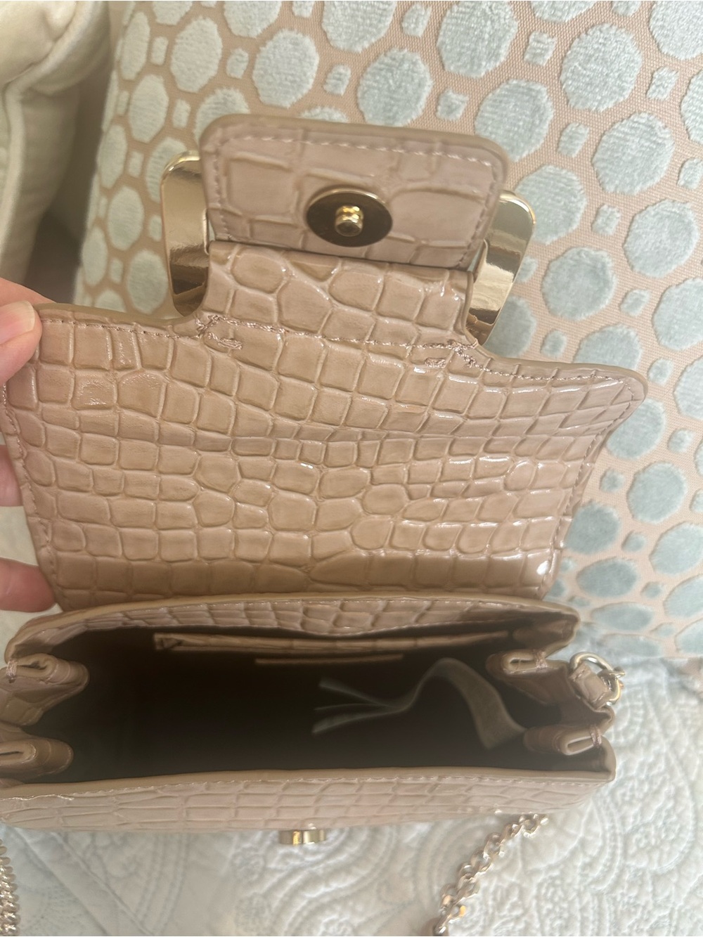 Zara Nude Croc-Embossed Mini Top Handle Bag with Chain Strap - Picture 3 of 8